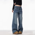 Women's Rivet High Waist Wide Leg Jeans Baggy Straight Trousers
