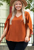 Gold Flame Plus Size Solid Wrapped Ruffled Sleeve V Neck Blouse