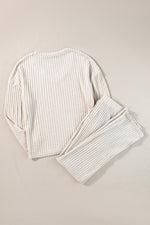 Khaki Ribbed Knit V Neck Slouchy Two-piece Outfit