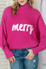 Red Merry Letter Embroidered High Neck Sweater