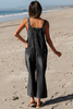 Black Distressed Bib Pocket Wide Leg Denim Overall