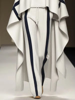 Freeacy 2025 New Women'S Pant Sets High Neck Cape Sleeves Ruffled Shirt Top and High Waist Striped Pants Elegant Two-Piece Suit