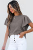 Moonlight Jade Solid Color Textured Flutter Sleeve Top