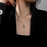 Double Layered Love Heart Pendant Necklace for Women Simple Neck Chain Jewelry