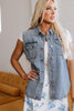 Beau Blue Denim Flap Pocket Curved Hem Shirt Vest