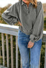 Pink Mineral Wash Sequin Heart Snap Buttons Collared Sweatshirt