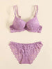 1 Set Elegant Lace Embroidery & Breathable Fabric Lingerie Set: Push-Up Bra, Drop Waist Sheer Panty - Ultimate Valentine'S Day