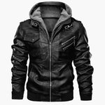 Spliced PU Leather Jackets Zipper Hooded Men Faux Leather Long Sleeve Solid Pockets Cardigan Loose Coat High Street 2024