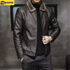 Vintage Brown Leather Jacket Men'S Winter Faux Fur Collar Windproof Warm Coat Male Luxury Clothing Brand Chaqueta Cuero Hombre