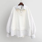 2024 Spring and Autumn New Combination Fake Two Piece Women'S Shirts Korean Loose Fashion Shirt Top