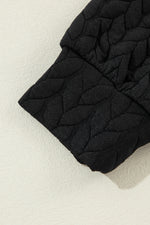 Rose Red Cable Textured Puff Sleeve Sweatshirt