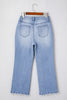Sail Blue Mineral Wash Raw Hem High Waist Flared Jeans
