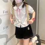 Embroidery Shirts Women Lovely Age-Reducing Summer New Students Puff Sleeve Popular Korean Style Loose All-Match Casual Graceful