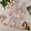 Sensual Women Lingerie Fancy Floral Sheen Silk Underwear Transparent Garter Exotic Sets Fairy Luxury Intimate Goods