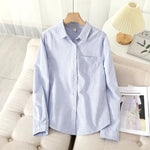 Casual Cotton Women'S Oxford Shirt 2024 Autumn New Good Quality Woman Blouse and Tops Lady White Blue Striped Shirts Clothes