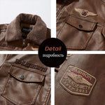 Men'S Autumn and Winter Embroidery Original Leather Moto & Biker Coat Jacket Motorcycle Style Casual Warm Overcoat