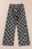Dusk Blue Checkered Denim Wide Leg Jeans