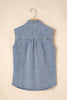 Beau Blue Denim Flap Pocket Curved Hem Shirt Vest