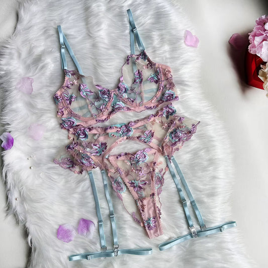 Fairy Lingerie Floral Transparent Underwear Ruffle Garter Intimate Delicate Underwear Beautiful See through Outfits