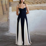 Sling Contrast Color Women'S Dress V Neck Elegant Party Dress Fashion Pullover Patchwork Dress for Women 2024 New