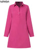 Women Dress Summer Elegant Long Sleeve Solid Color Shirt Sundress 2024 Casual Loose Buttons Pockets Short Mini Vestidos