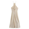 Flower Halter Dress Woman off Shoulder Satin Long Dress Women Backless Sexy Evening Dresses Summer Party Dresses for Women