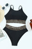 Rose Leopard Mesh Trim 2pcs Bikini Swimsuit