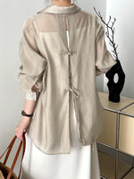 [] Back Button Design Sunscreen Women'S Shirt Lapel Single Breasted Blouse Korean Clothing 2024 Summer New Top 26D9108