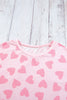 Pink Valentine Heart Shape Print Long Sleeve Top Shorts Lounge Set