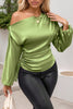 Drawstring One Shoulder Long Sleeve Blouse