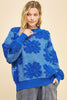 Davi & Dani Flower Texture Round Neck Dropped Shoulder Sweater