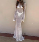 Women Summer High Quality Long Knit Bikini Cover-Ups Beachwear Sexy Backless Long Sleeve Hollow Beach Cover up Dresses
