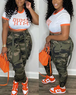 Camouflage Printed Women Cargo Pants High Waist Ribbons Jogging Pants 2023 Fall Winter High Street Outfits Workout Activewears