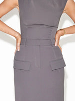 Elegant O Neck Sleeveless Top Two Piece Set Women Female Fake Pockets Split Skirt Casual Solid Suit Women Fashion High Street