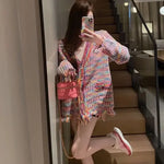 Contrast Color Women Fringe Weave Knitted Cardigan Plaid 2023 Fall Winter High Streetwear Activewear Tassel Cardigans Jumpers