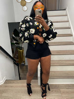 Cotton Rib Knit Sweater for Woman 3D Flower Single-Breasted Cardigan Coat Street Temperament Casual Pull Hiver Femme