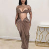 Elegant off Shoulder Women 2 Piece Set Crop Tube Top Long Maxi Pleated Skirts Matchings Set 2023 Winter Sexy Club Party Vestidos