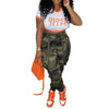 Camouflage Printed Women Cargo Pants High Waist Ribbons Jogging Pants 2023 Fall Winter High Street Outfits Workout Activewears