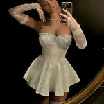 Women Mini Dress, Strapless Backless Pleated Solid A-Line Dress for Cocktail Party