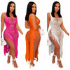 2023 Crochet Cut Out Slit Beach Dress Cover up Knitted Tunic Holiday Swimsuit Cover up Pareo Tunic Beach Maxi Dress Bikini Cove