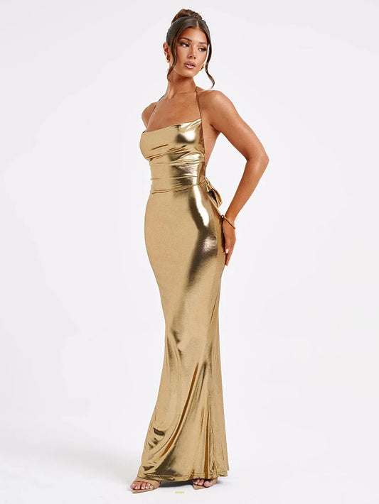 Elegant Temperament Formal Dress Sexy Halter Backless Bandage Bandage Robe Winter Evening Slim Ladies Club Party Dress